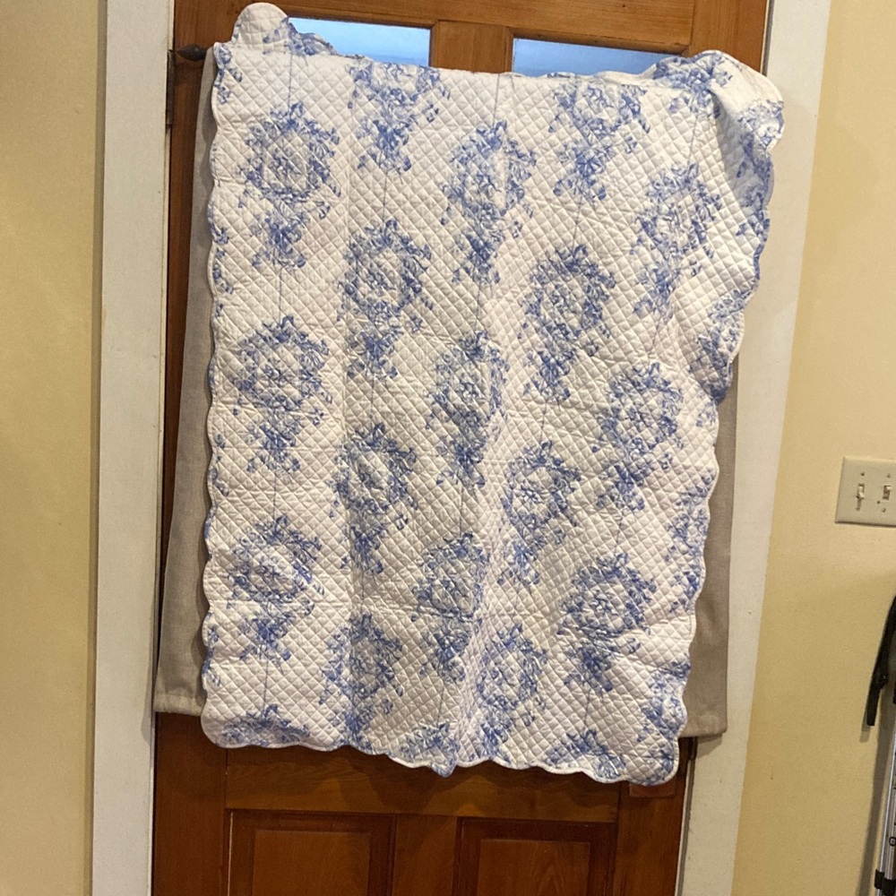 Peacock Alley Blue and White Quilted Bedding small throw size angel toile